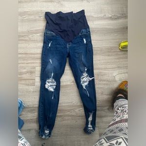 Blue ripped maternity jeans
